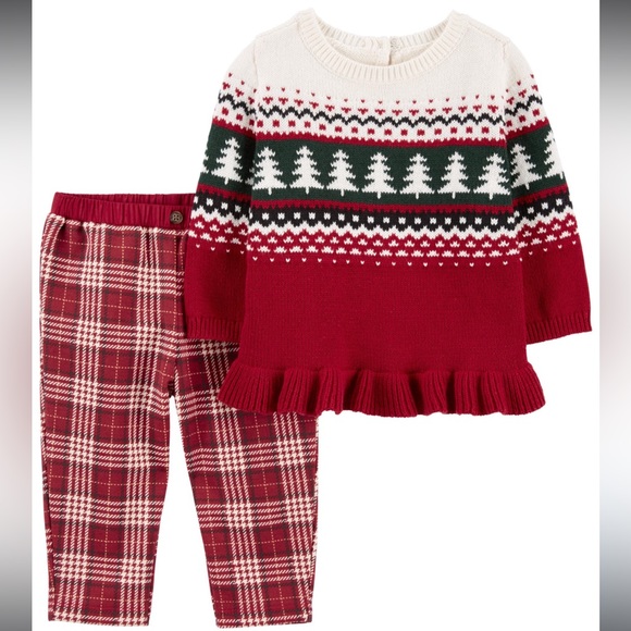 Carter’s Holiday Peplum Sweater Top & Fleece Pant Set - Picture 3 of 9